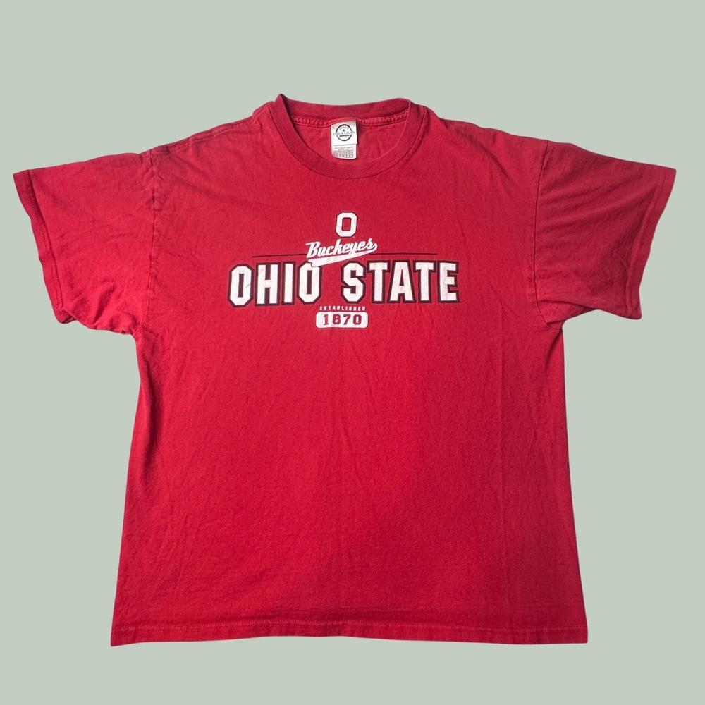 Ohio State T Shirt Mens Large Red NCAA Football Buckeyes Logo Delta Pro Weight